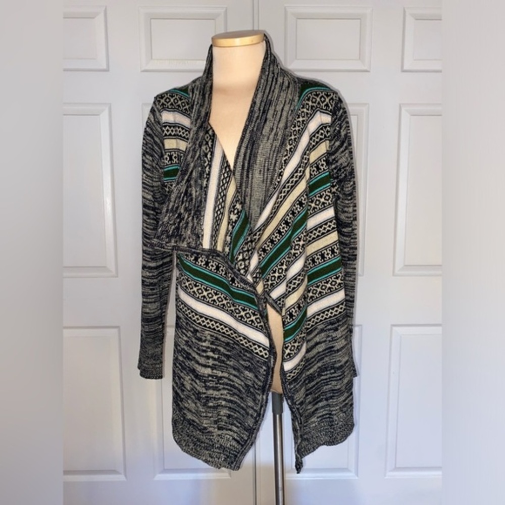 Carol Rose Asymmetrical Open Knit Boho Cardigan Earth Tones Size L, Cozy Chic